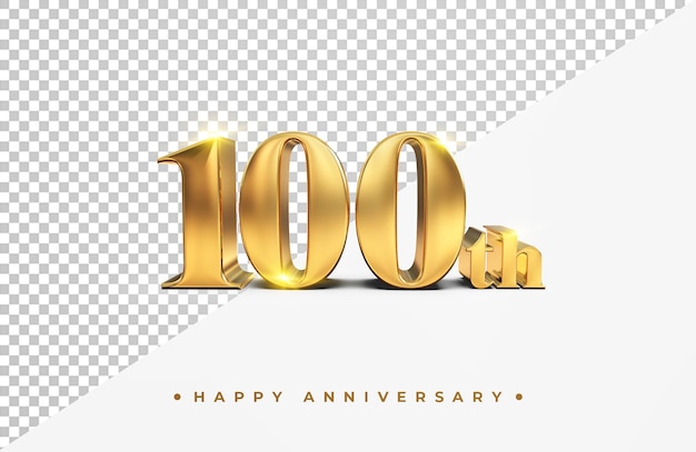 Oro 100 aniversario feliz render 3d aislado