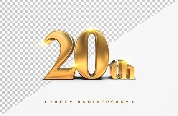 Oro 20 feliz aniversario render 3d aislado