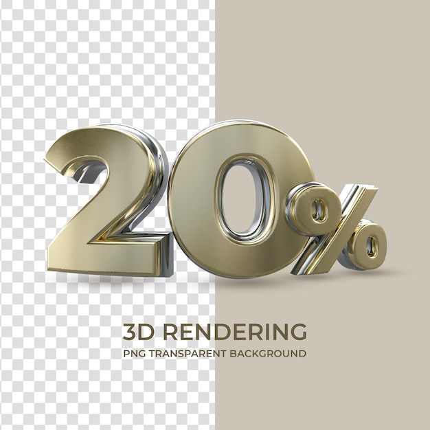 Oro 20 percento rendering 3d isolato sfondo trasparente