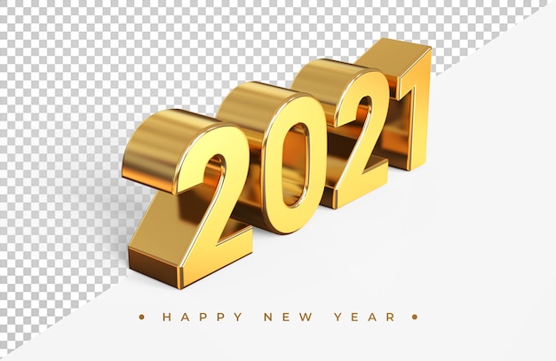 Oro 2021 año nuevo render 3d aislado
