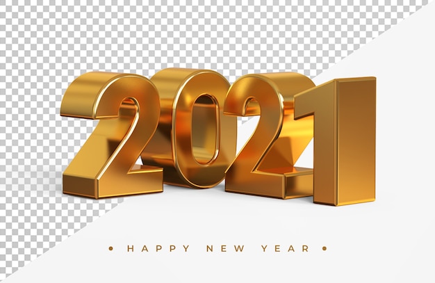 Oro 2021 año nuevo render 3d aislado