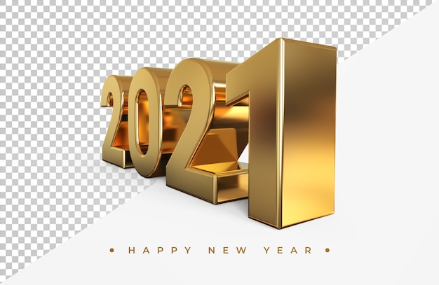 Oro 2021 año nuevo render 3d aislado