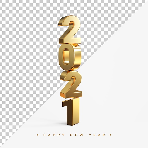 Oro 2021 año nuevo render 3d aislado