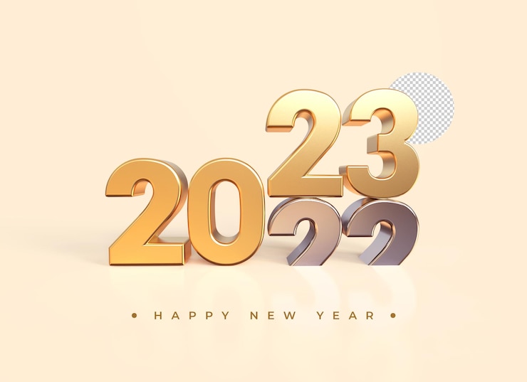 PSD oro 2023 año nuevo representación 3d aislada sobre fondo transparenteoro 2023 año nuevo representación 3d aislada sobre fondo transparente