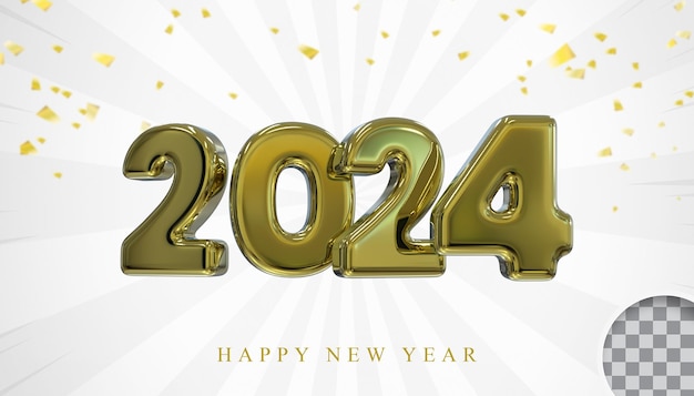 oro 2024 feliz año nuevo render 3d