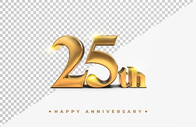 PSD oro 25 aniversario feliz render 3d aislado