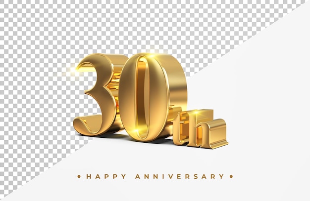 Oro 30 aniversario feliz render 3d aislado