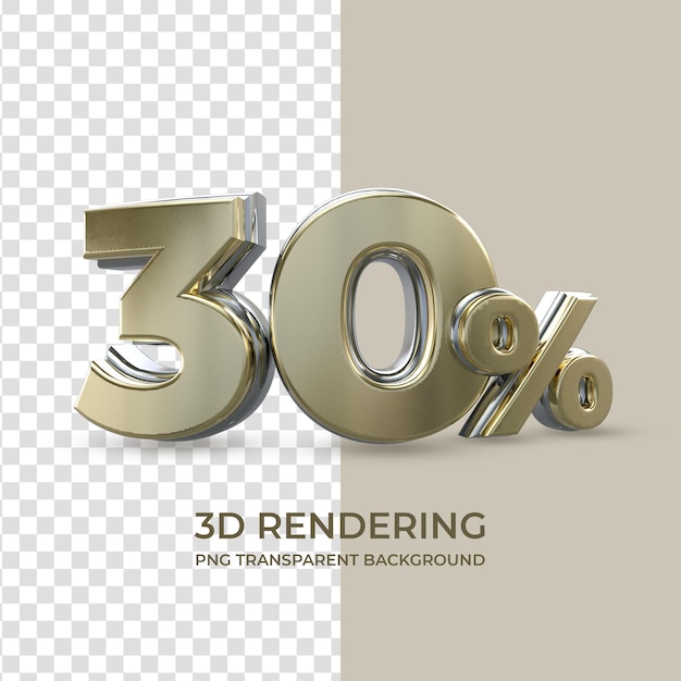 Oro 30 percento 3d rendering isolato sfondo trasparente