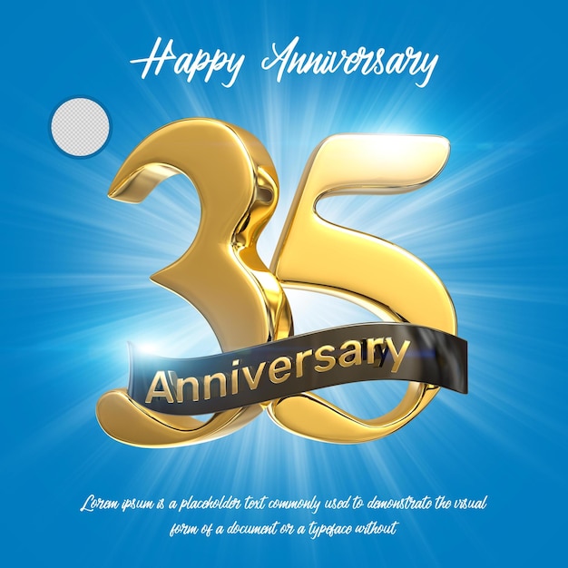 Oro 35 aniversario feliz render 3d aislado