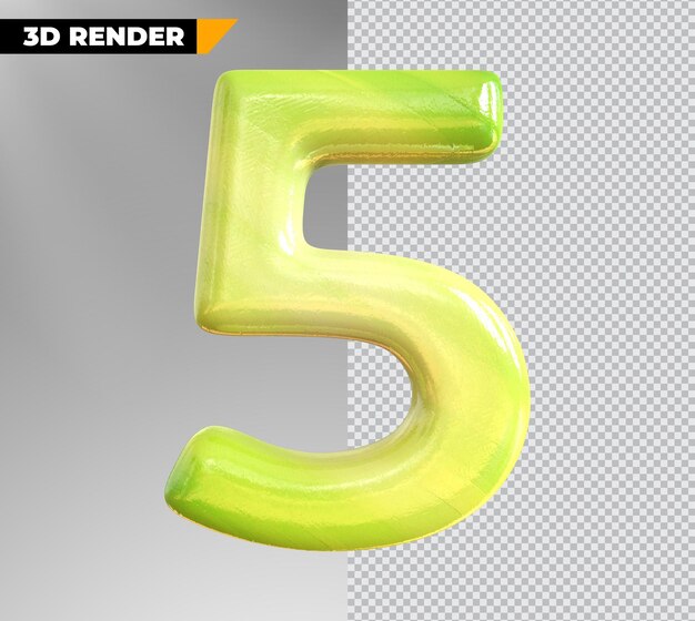 Oro 5 número 3d renderizado aislado sobre fondo transparente