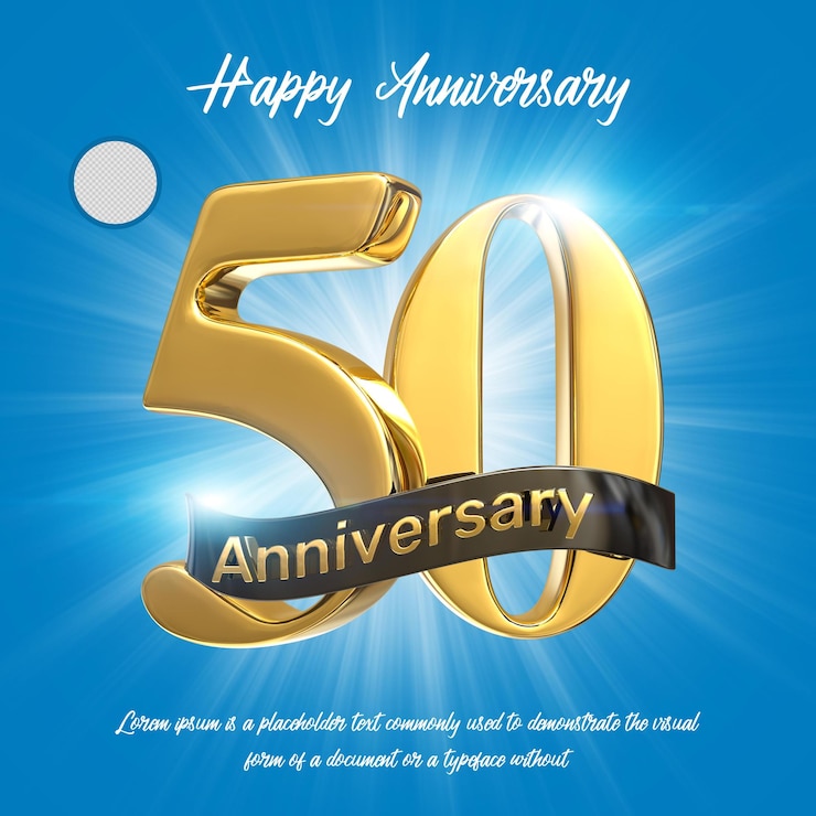 Oro 50 ° anniversario felice rendering 3d isolato