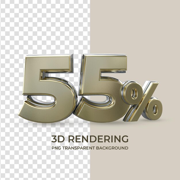 Oro 55 per cento rendering 3d sfondo trasparente isolato