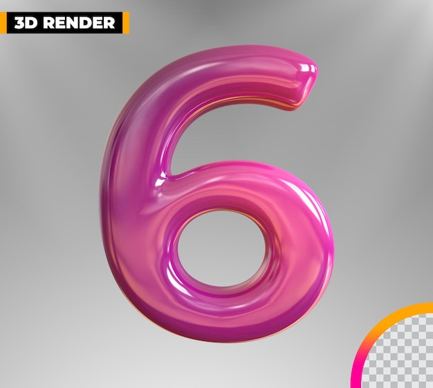 PSD oro 6 número 3d renderizado aislado sobre fondo transparente