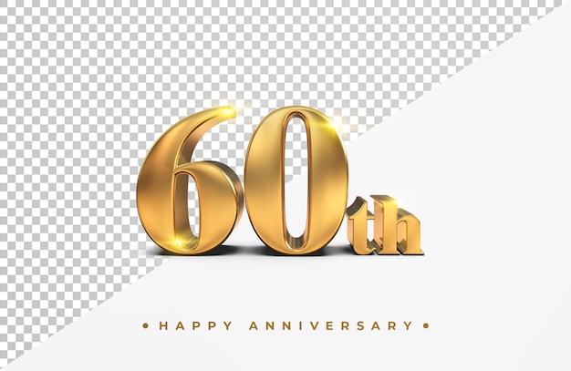 Oro 60 aniversario feliz render 3d aislado