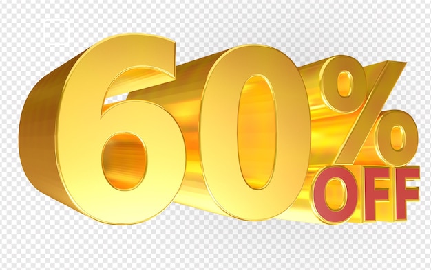 Oro 60 por ciento de descuento Signo 3d sin fondo Oferta especial 60 Etiqueta de descuento Venta hasta 60 por ciento