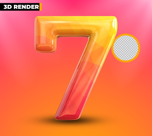 Oro 7 número 3d renderizado aislado sobre fondo transparente