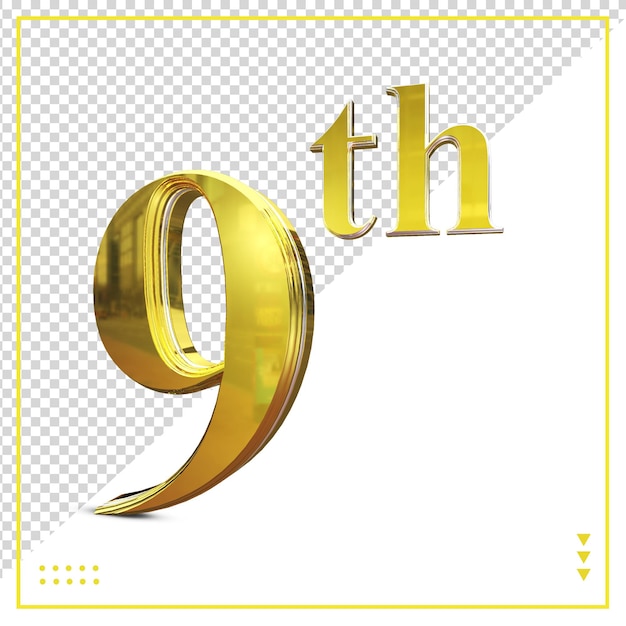 Oro 9º feliz aniversario 3d render psd premium