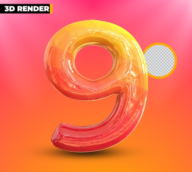 Oro 9 número 3d renderizado aislado sobre fondo transparente