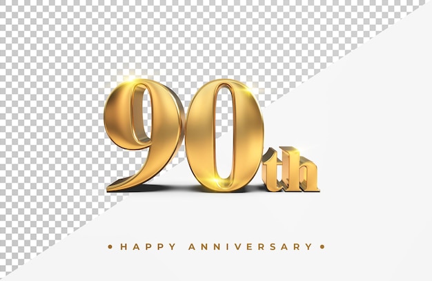 Oro 90 aniversario feliz render 3d aislado