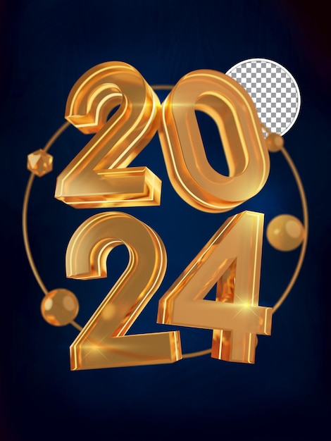 Oro brillante 3D Render Año Nuevo 2024
