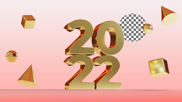 Oro Feliz año nuevo 2022 Elemento de diseño de renderizado 3D