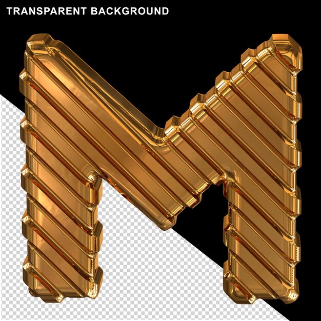 Oro con finas tiras diagonales letra m mayúscula