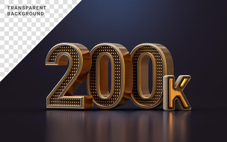 PSD oro lujo gracias por 200k seguidores banner social en línea feliz celebración 3d render