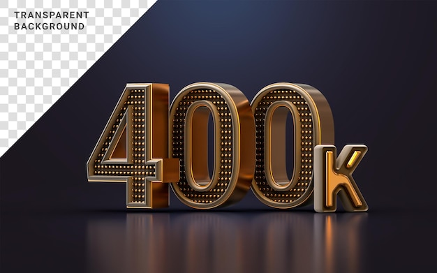 Oro lujo gracias por 400k seguidores banner social en línea feliz celebración 3d render