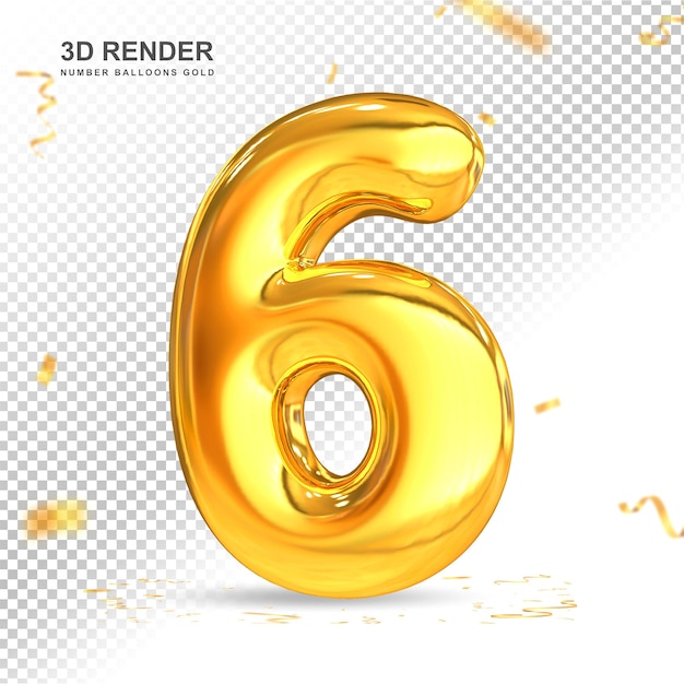 Oro número 6 globos de lujo 3d