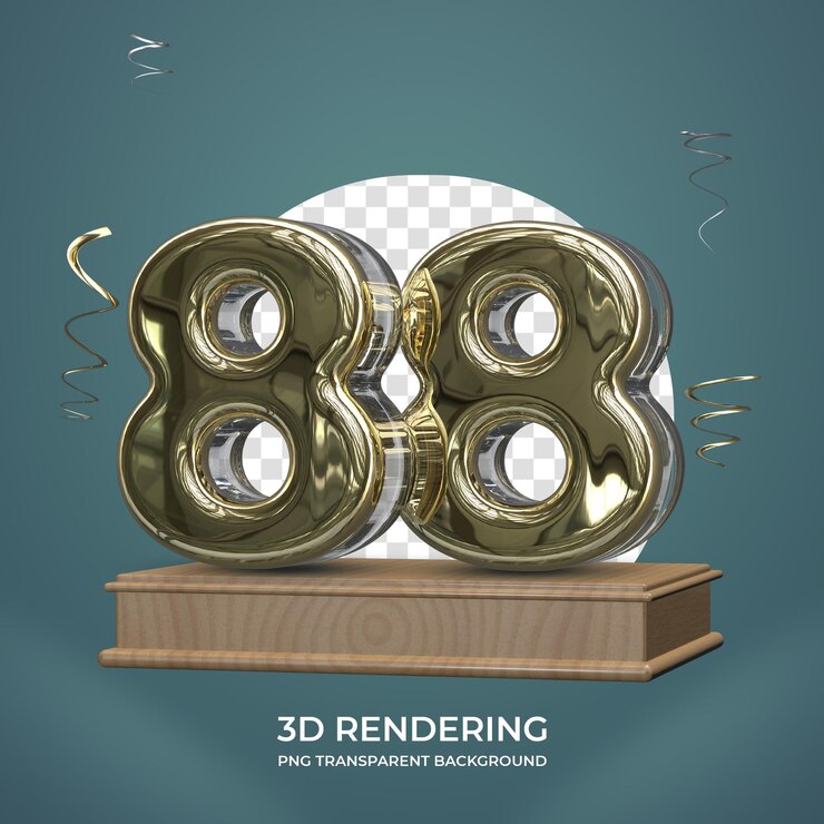 PSD oro número 88 en el escenario 3d render fondo transparente