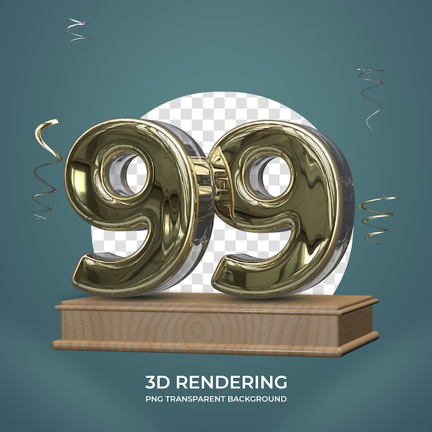 PSD oro número 99 en el escenario 3d render fondo transparente