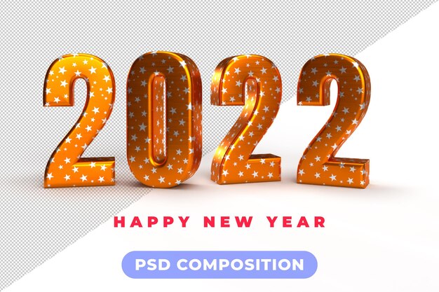 Oro plata 2022 año nuevo renderizado 3d aislado sobre fondo transparente