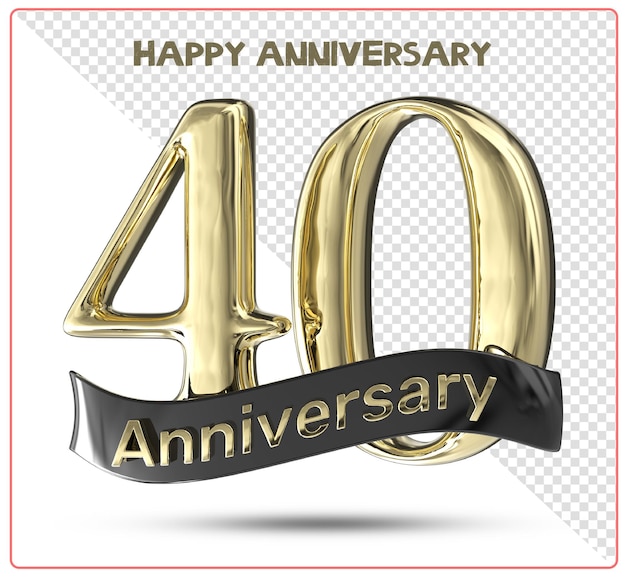 Oro quarantesimo anniversario felice rendering 3d isolato
