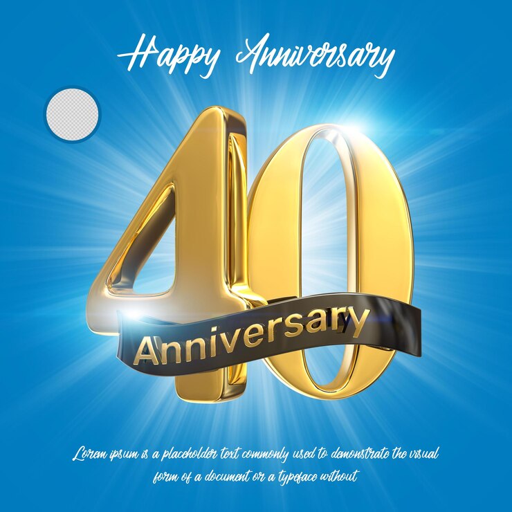 Oro quarantesimo anniversario felice rendering 3d isolato