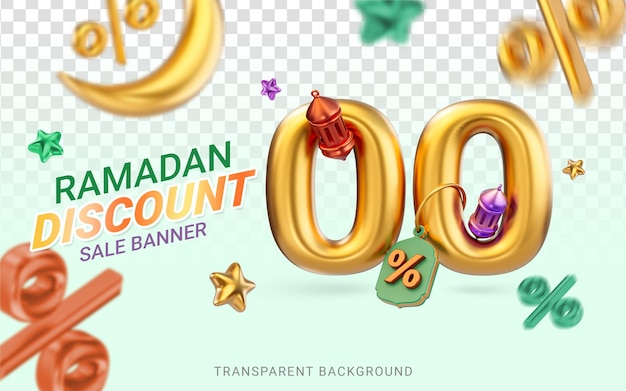 Oro realista 0 por ciento de interés ramadán y eid super venta oferta diseño de plantilla de banner 3d render