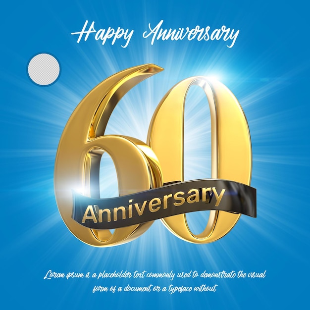 Oro sessantesimo anniversario felice rendering 3d isolato