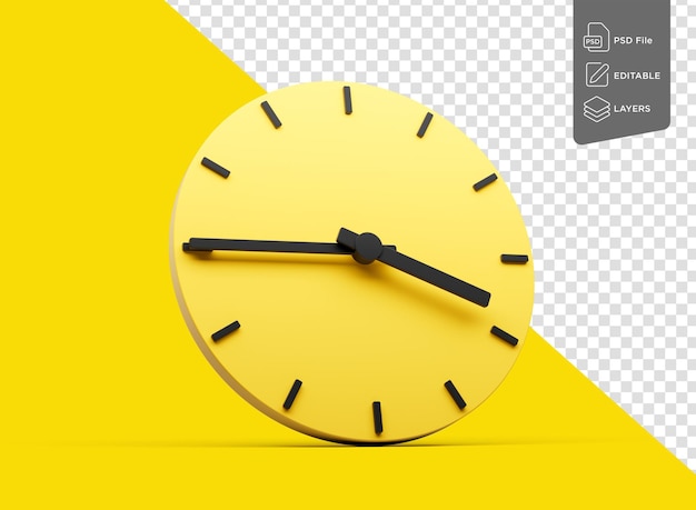 Orologio da parete giallo arrotondato 345 45 al quarto alle 4 su sfondo giallo Illustrazione 3d
