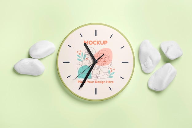 Orologio sul design del mockup da parete