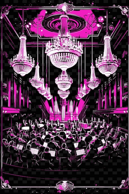 PSD orquesta clásica tocando en una gran sala de conciertos con idea de cartel de música con ilustración de cha vector