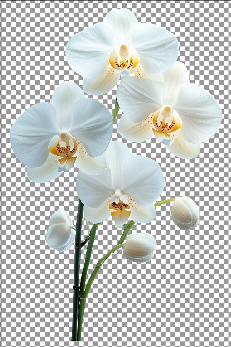 Orquídea Flor delicada y elegante Hiperrealista Llanura blanca aislada Fondo transparente Hig