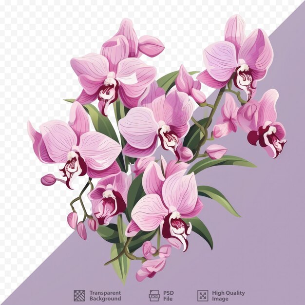 PSD orquídea púrpura en flor aislada en un fondo transparente obra de arte plana