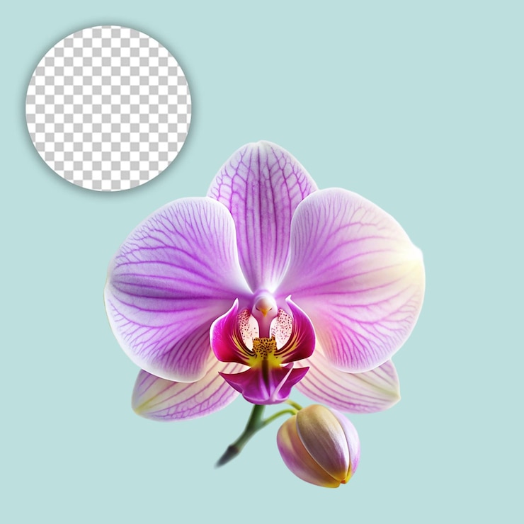 PSD orquídea púrpura sobre un fondo transparente