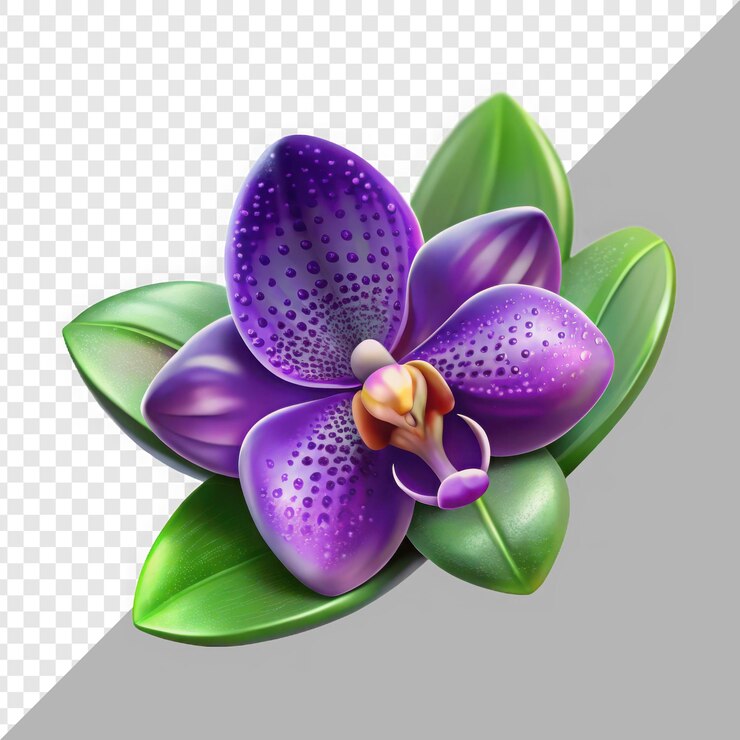 PSD orquídea púrpura vibrante rodeada de hojas verdes exuberantes que muestran la belleza de la naturaleza