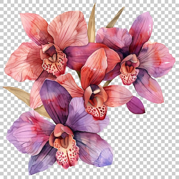 PSD orquídeas acuarela png con fondo transparente