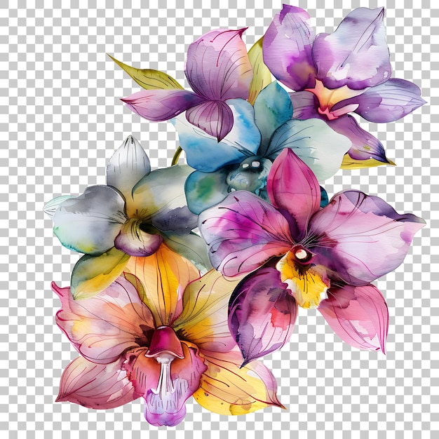 PSD orquídeas acuarela png con fondo transparente