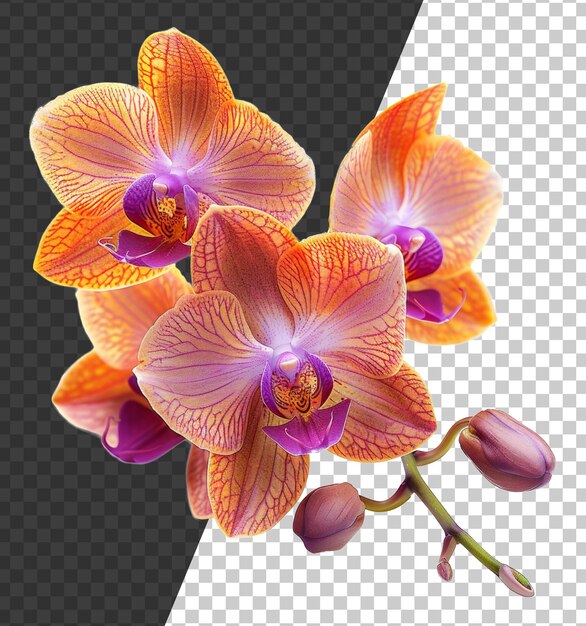 PSD orquídeas rosas e brancas florescem com padrões vibrantes em fundo transparente png