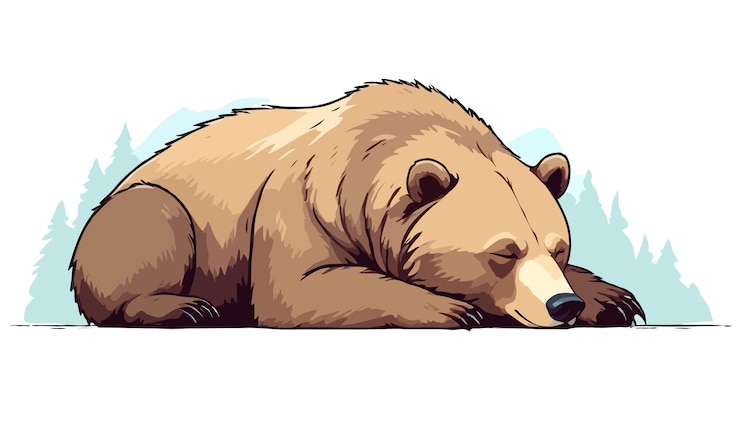 PSD orso adorabile animale carino che dorme illustrazione rilassante arte vettoriale grafica