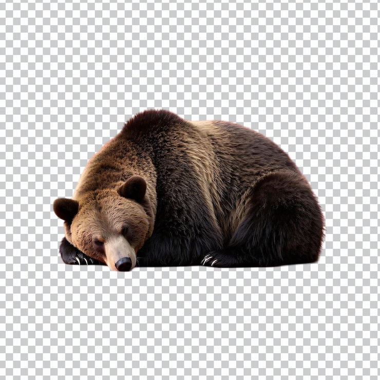 PSD orso dormiente realistico con tutto il corpo isolato su uno sfondo trasparente