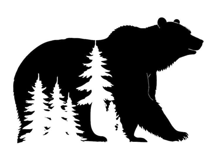 PSD orso grizzly fauna selvatica natura illustrazione stile silhouette