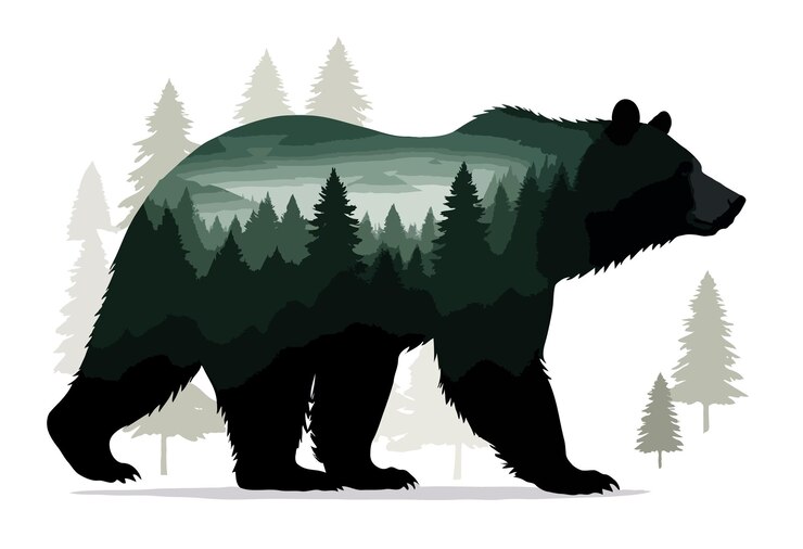 PSD orso grizzly vector art animale nell'ambiente selvaggio della natura maestosa